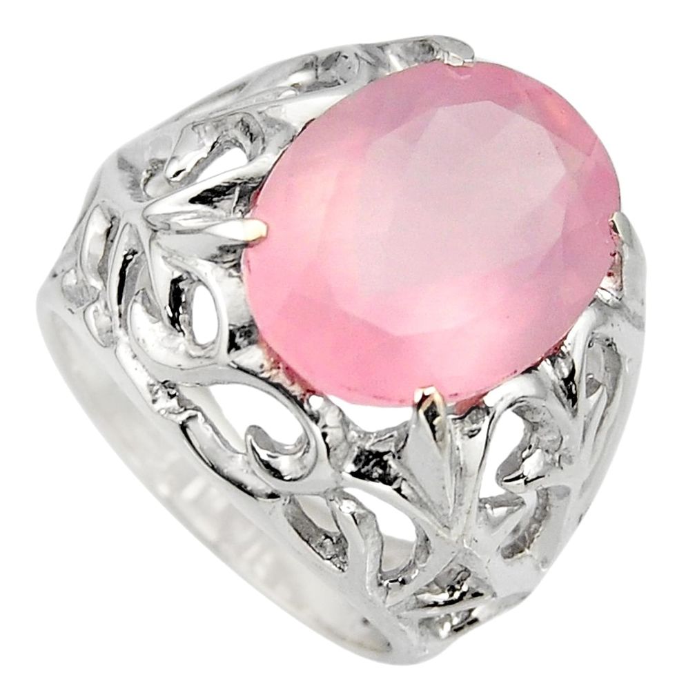 11.38cts natural pink rose quartz 925 silver solitaire ring size 7.5 r7842