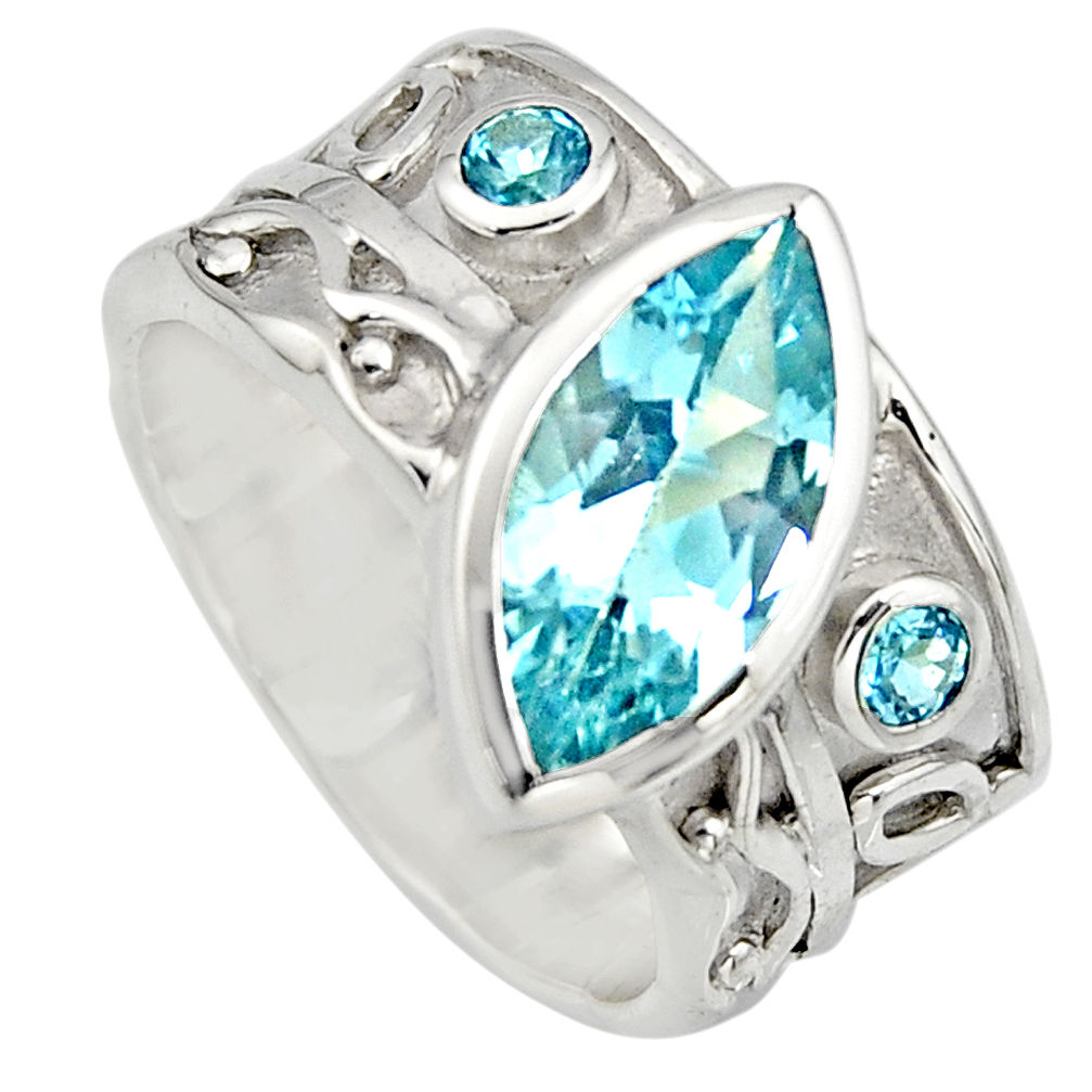 925 sterling silver 6.31cts natural blue topaz solitaire ring size 6.5 r7848