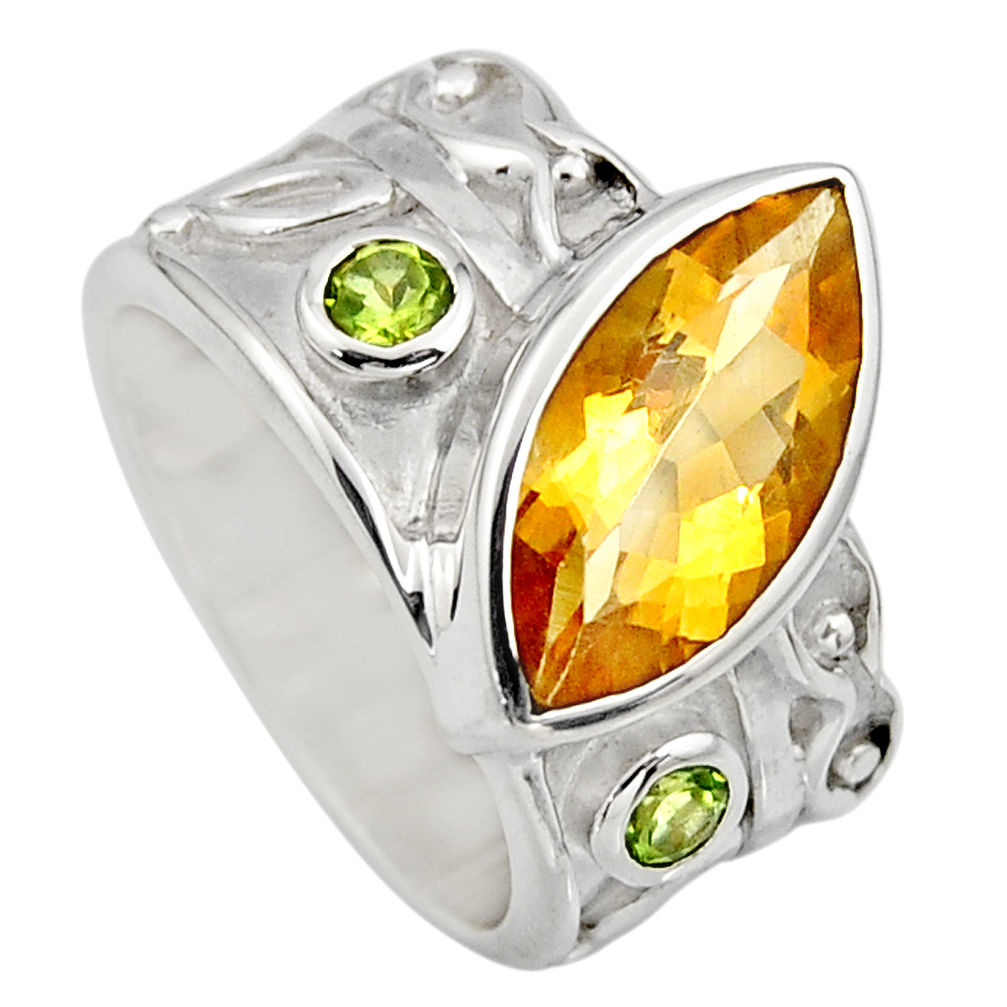 925 silver 7.11cts natural yellow citrine peridot solitaire ring size 6.5 r7856