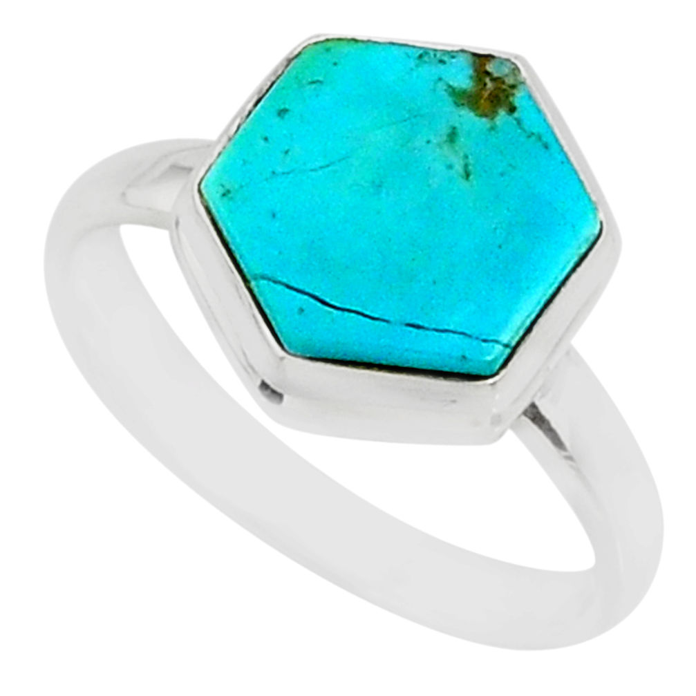 5.21cts blue arizona mohave turquoise 925 silver solitaire ring size 8 r80115