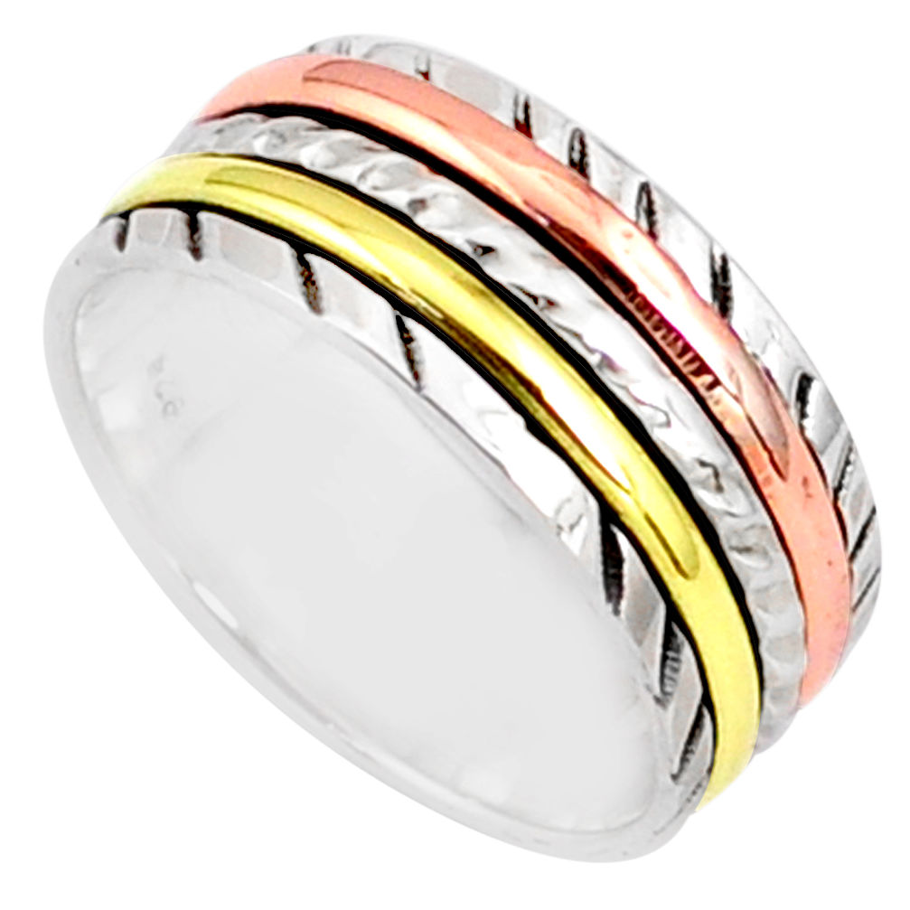 6.48gms victorian 925 sterling silver two tone spinner band ring size 8.5 r80546