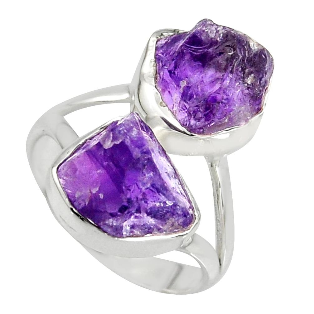 925 silver 9.86cts natural purple amethyst rough fancy shape ring size 8 r8733
