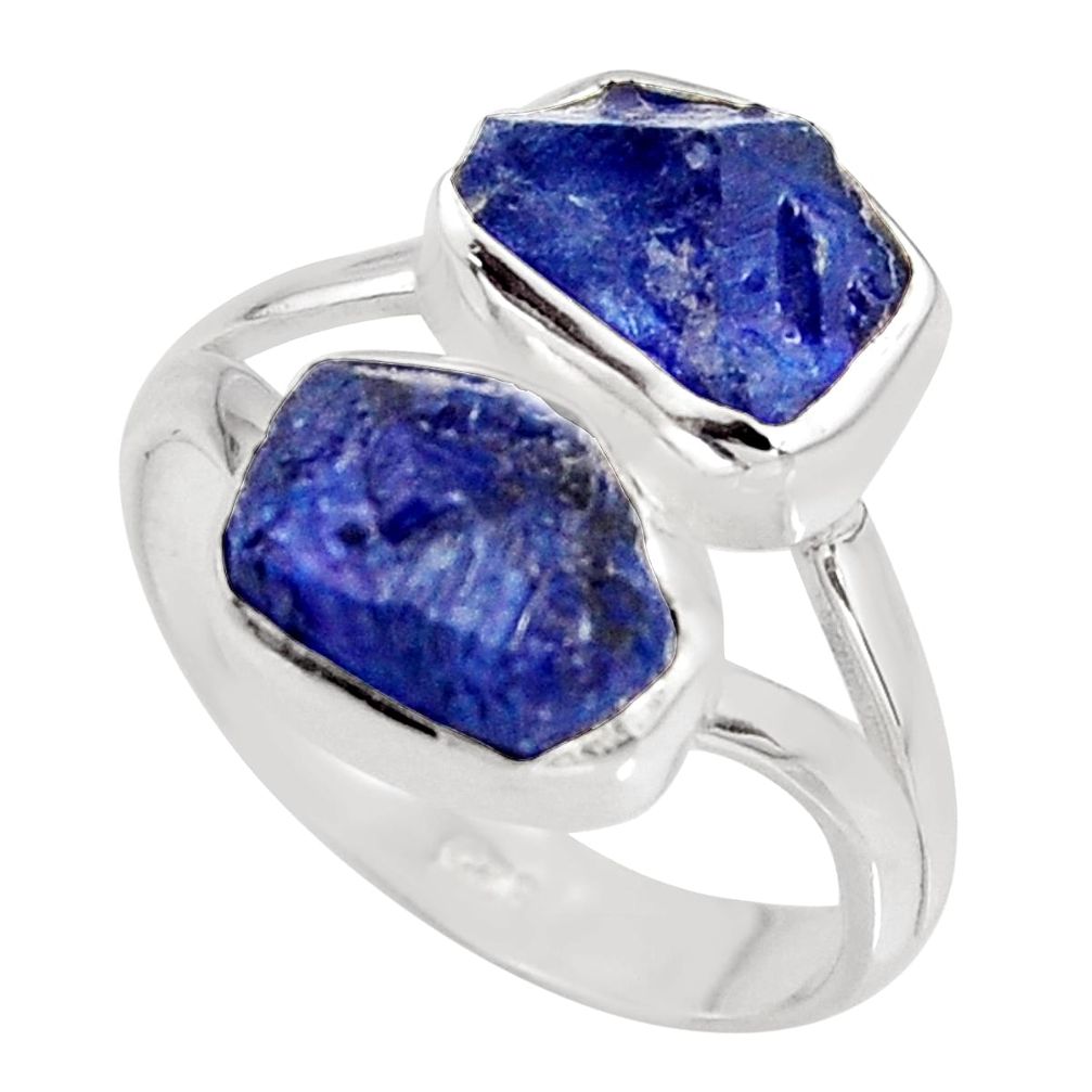 9.86cts natural blue sapphire rough 925 sterling silver ring size 8 r8742