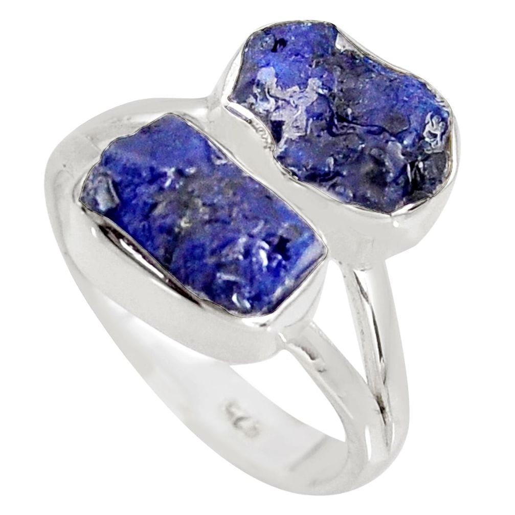 10.13cts natural blue sapphire rough 925 sterling silver ring size 8 r8746