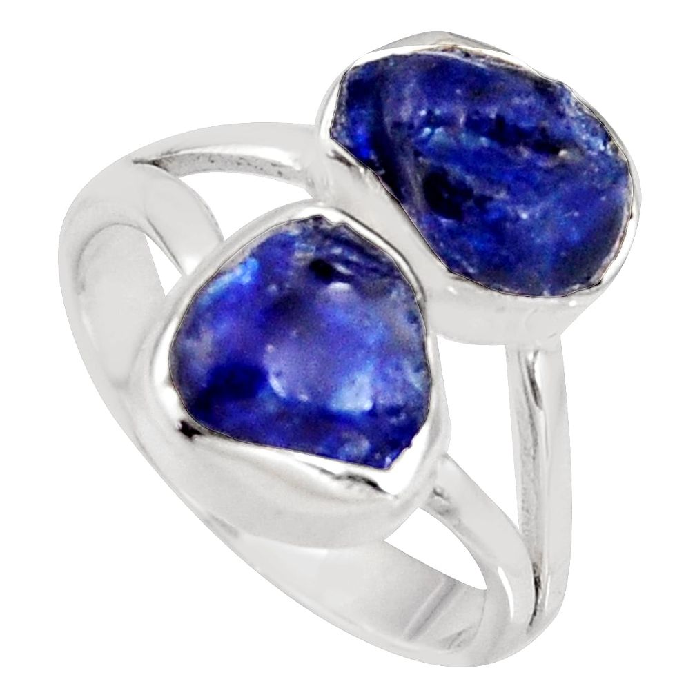 9.04cts natural blue sapphire rough 925 sterling silver ring size 7 r8752