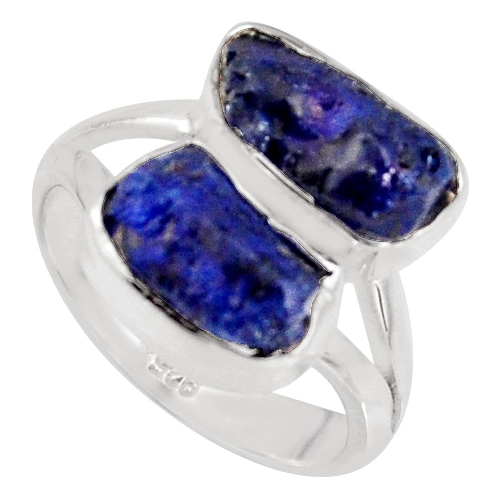 9.47cts natural blue sapphire rough 925 sterling silver ring size 6.5 r8759