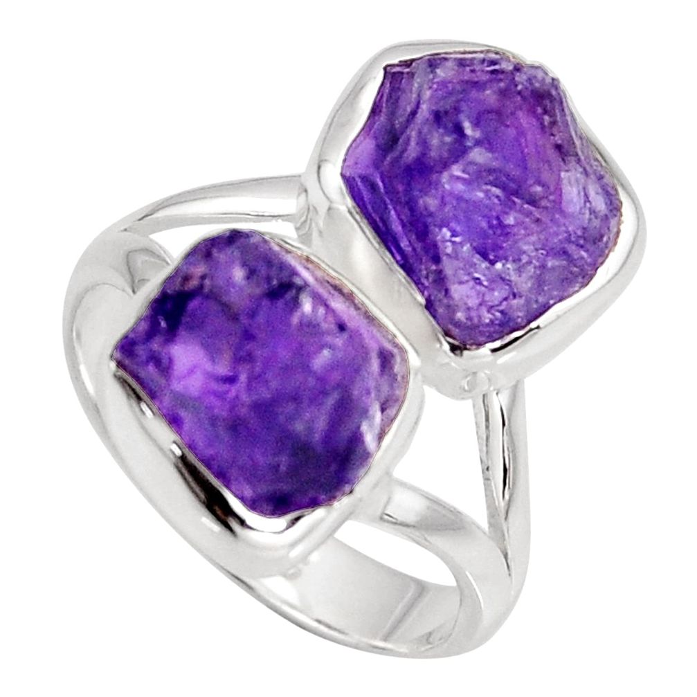 9.86cts natural purple amethyst rough 925 sterling silver ring size 7.5 r8765