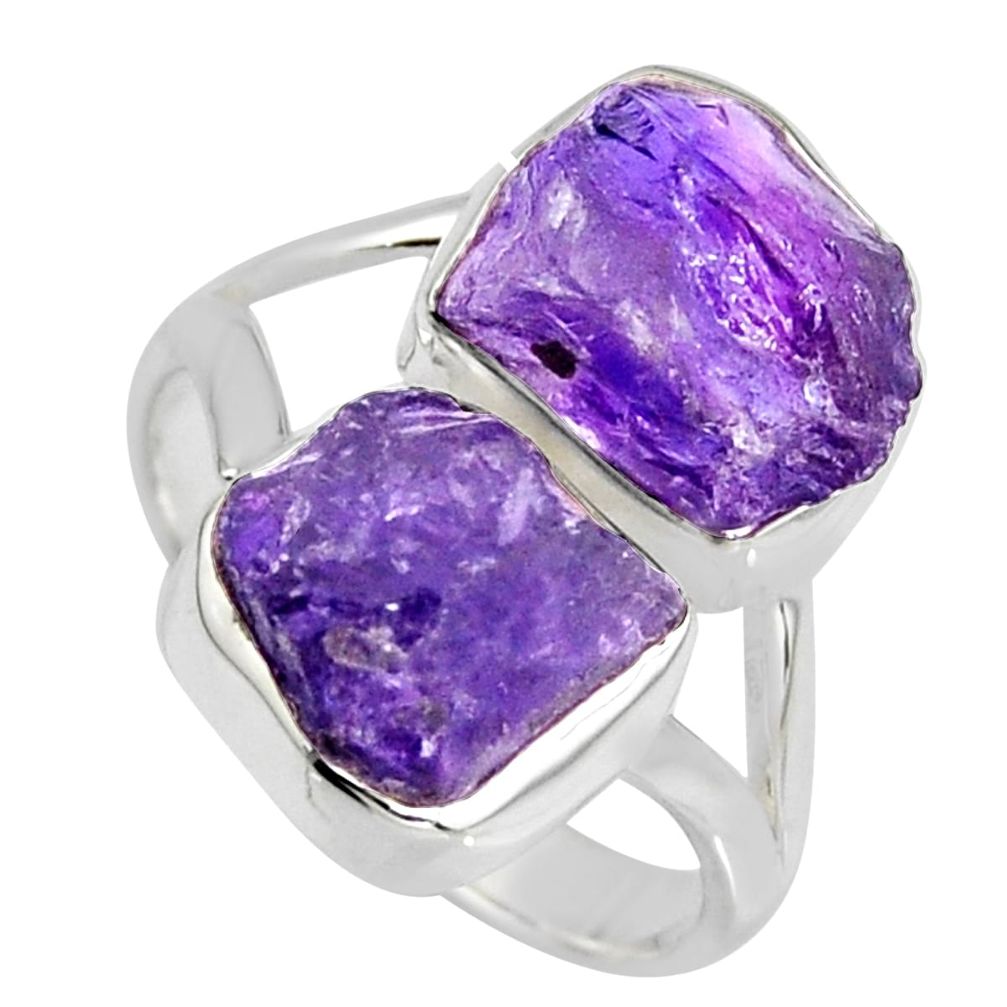 10.60cts natural purple amethyst rough 925 sterling silver ring size 8.5 r8766