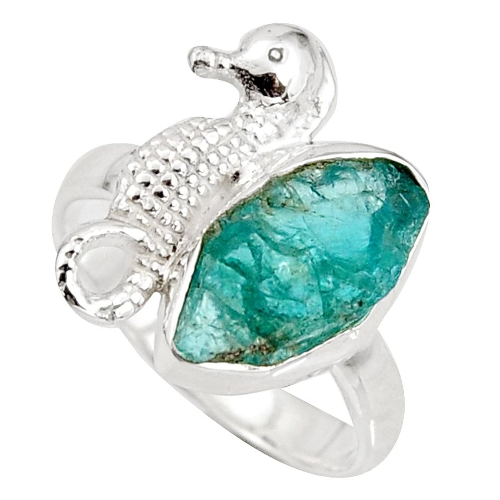 5.63cts natural blue apatite rough silver solitaire seahorse ring size 7 r8800