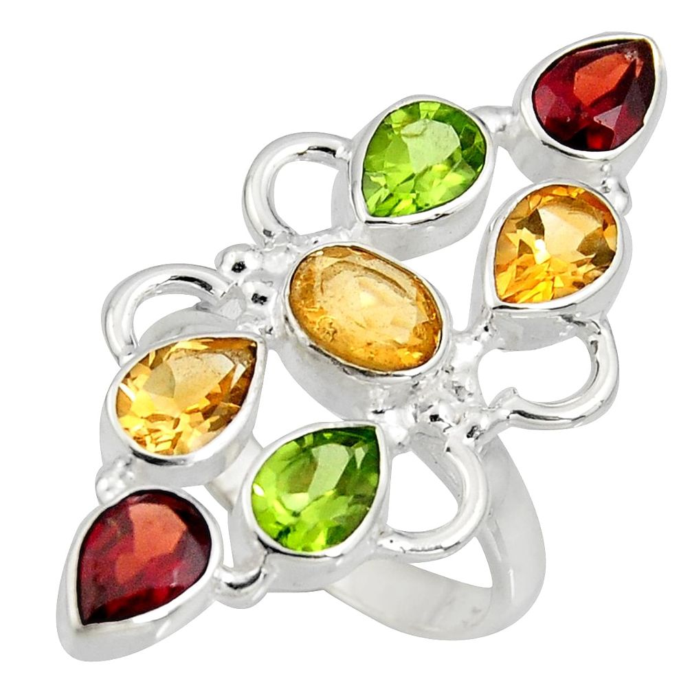 925 silver 10.74cts natural yellow citrine garnet peridot ring size 9 r8887