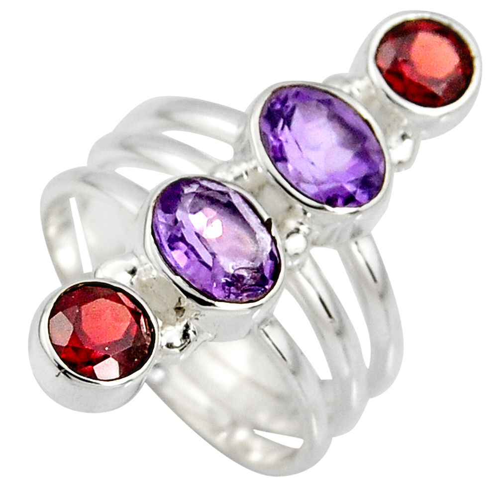 4.52cts natural purple amethyst garnet 925 sterling silver ring size 6.5 r8930