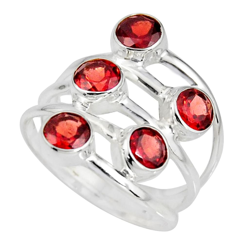 925 sterling silver 5.42cts natural red garnet round ring jewelry size 8.5 r8944