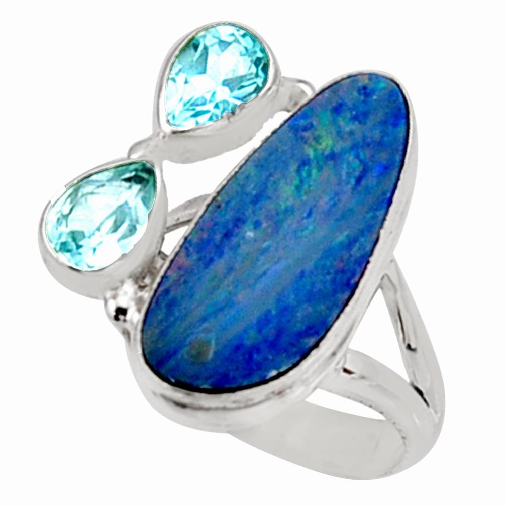 8.83cts natural blue doublet opal australian topaz 925 silver ring size 7 r9121