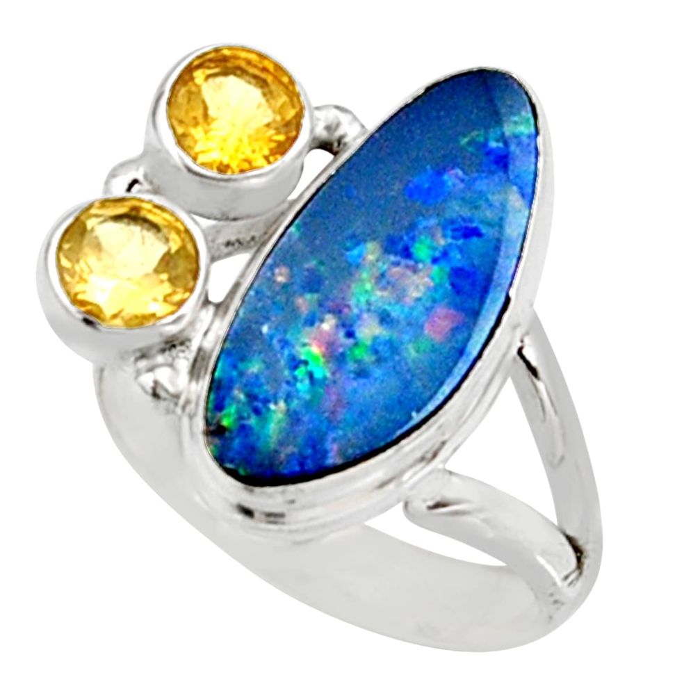 925 silver 7.89cts natural blue doublet opal australian ring size 8 r9124