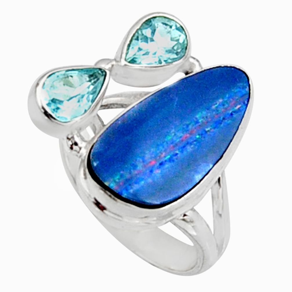 925 silver 8.83cts natural blue doublet opal australian ring size 6.5 r9127