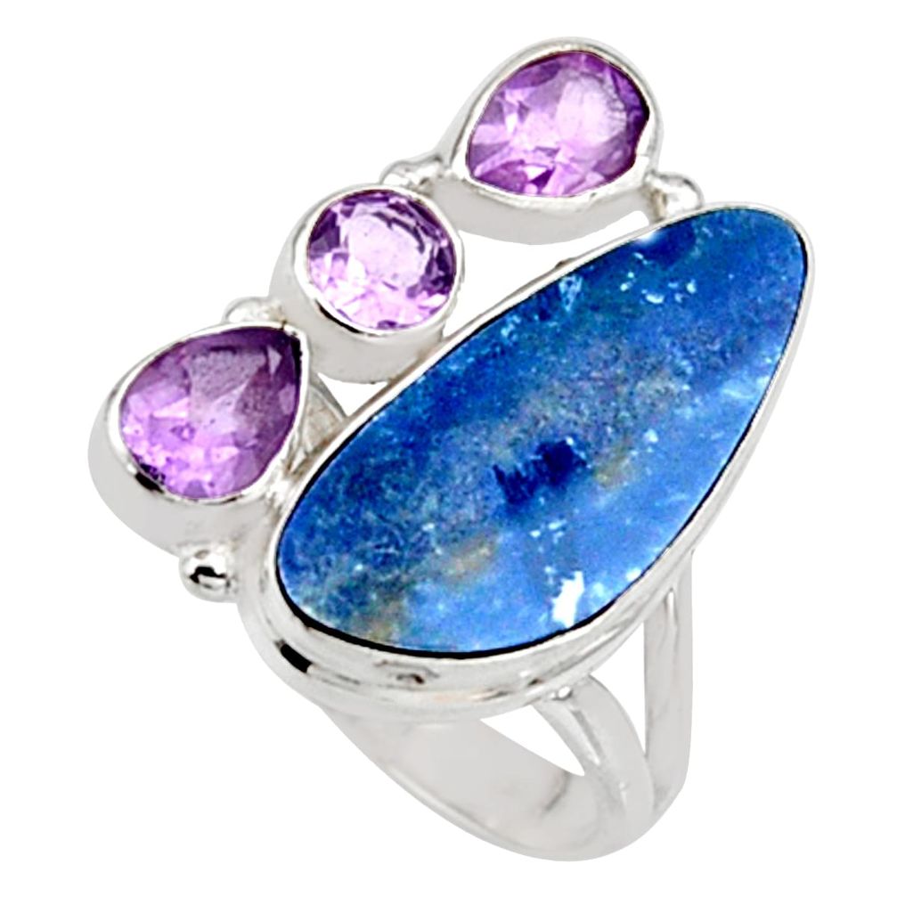 9.65cts natural blue doublet opal australian 925 silver ring size 8 r9130