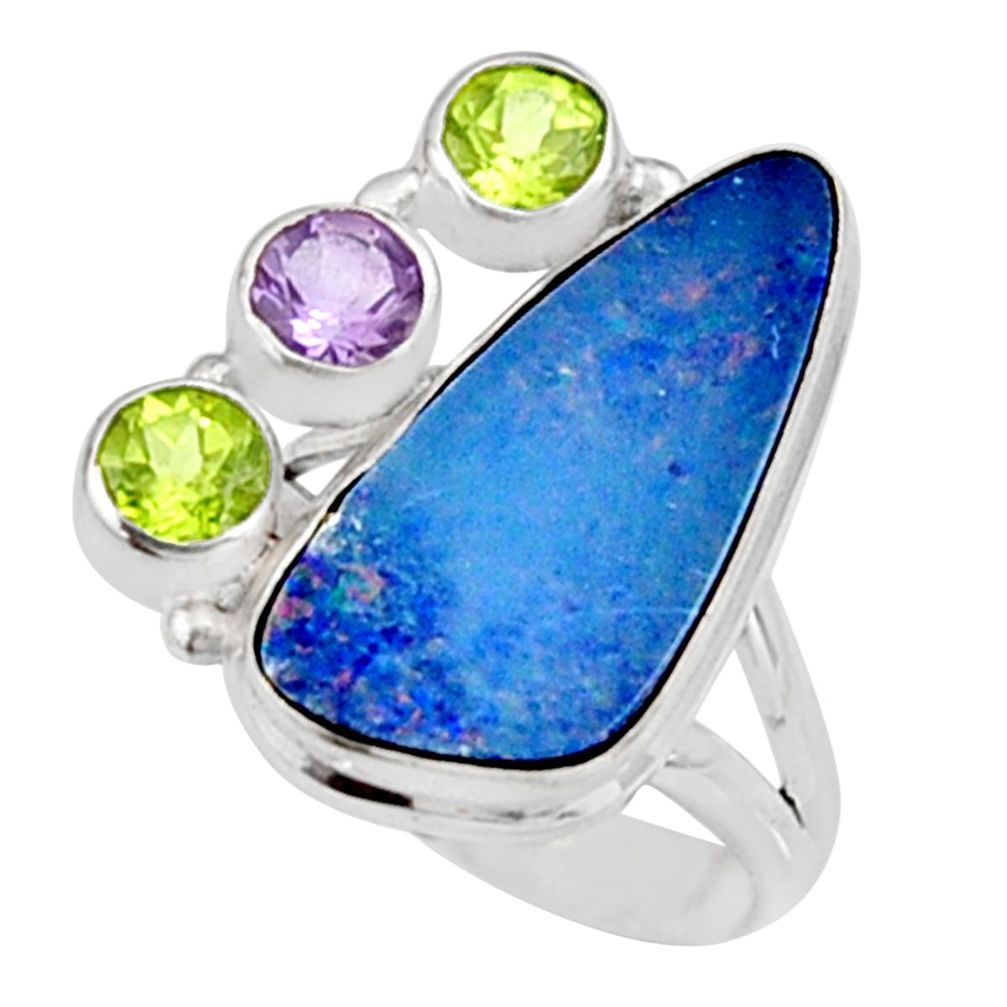 925 silver 8.96cts natural blue doublet opal australian ring size 7.5 r9132