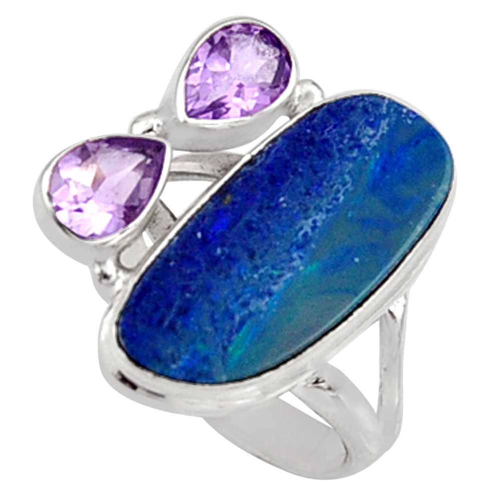 9.07cts natural blue doublet opal australian 925 silver ring size 8 r9138