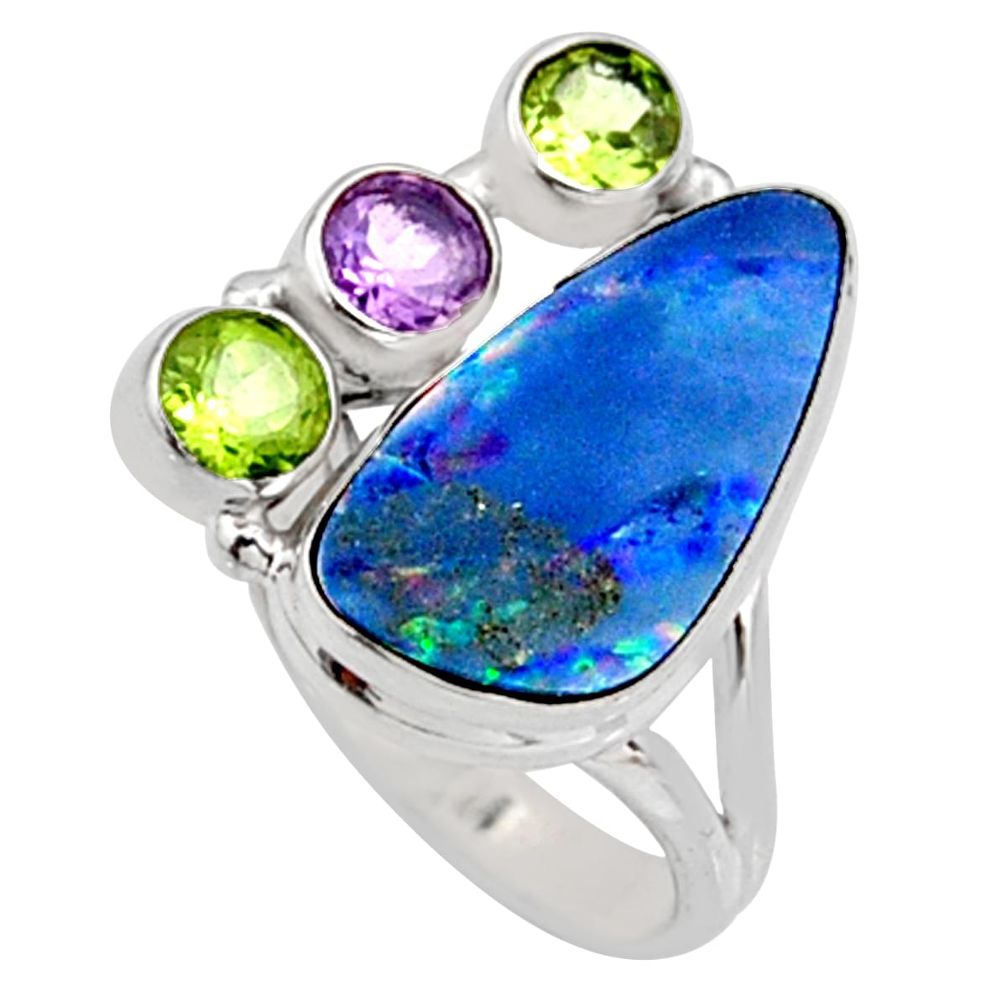 925 silver 9.72cts natural blue doublet opal australian ring size 7.5 r9151