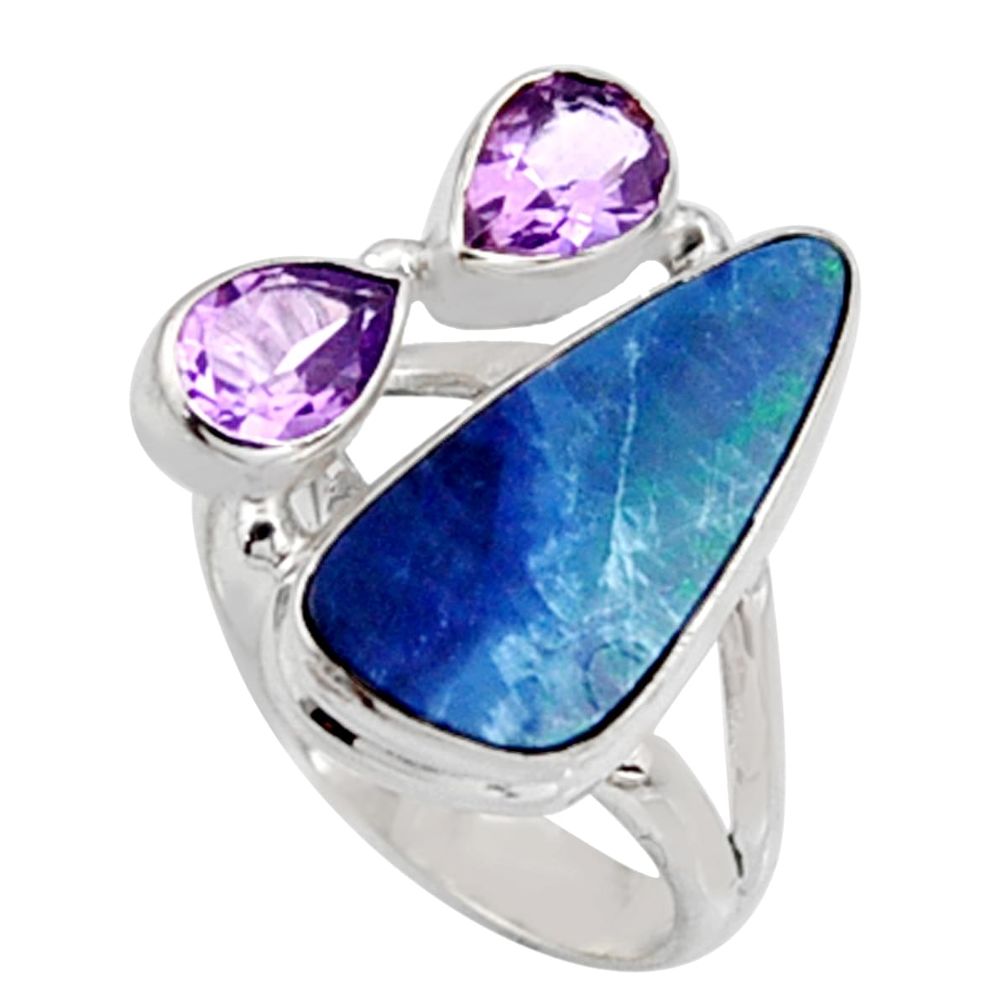 7.97cts natural blue doublet opal australian 925 silver ring size 7 r9154