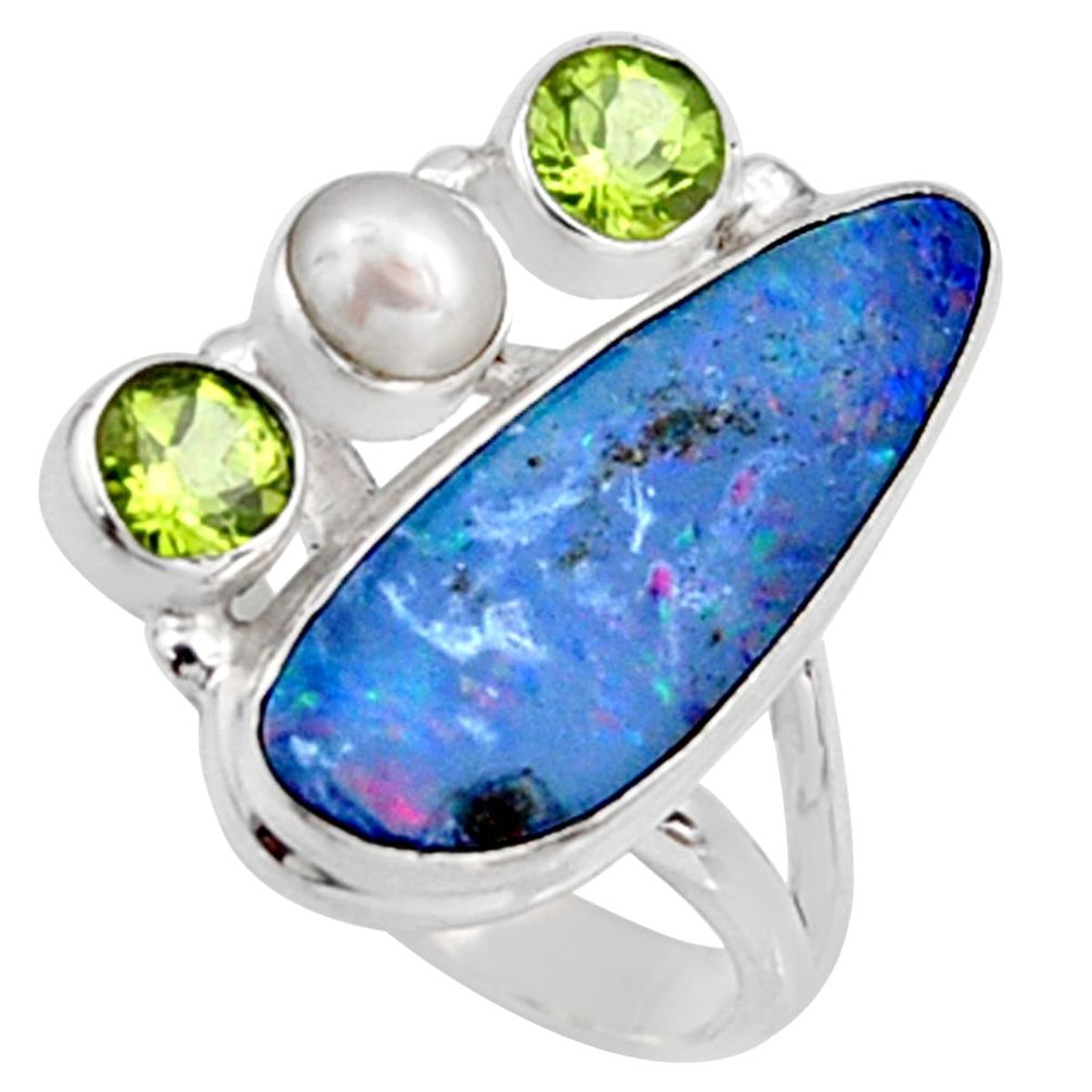 925 silver 9.65cts natural blue doublet opal australian pearl ring size 9 r9155