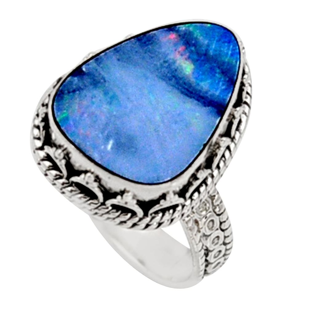 925 silver 6.62cts natural doublet opal australian solitaire ring size 8.5 r9164