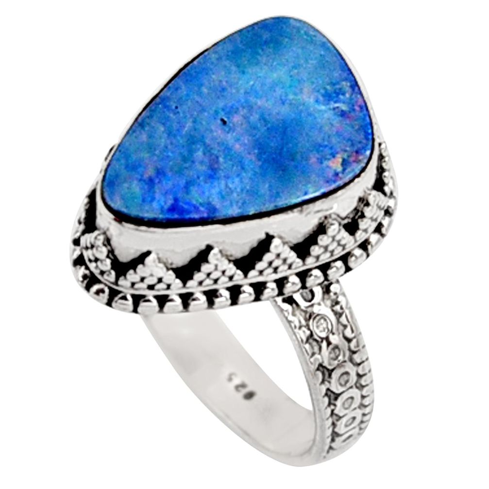 6.62cts natural blue doublet opal australian silver solitaire ring size 9 r9172