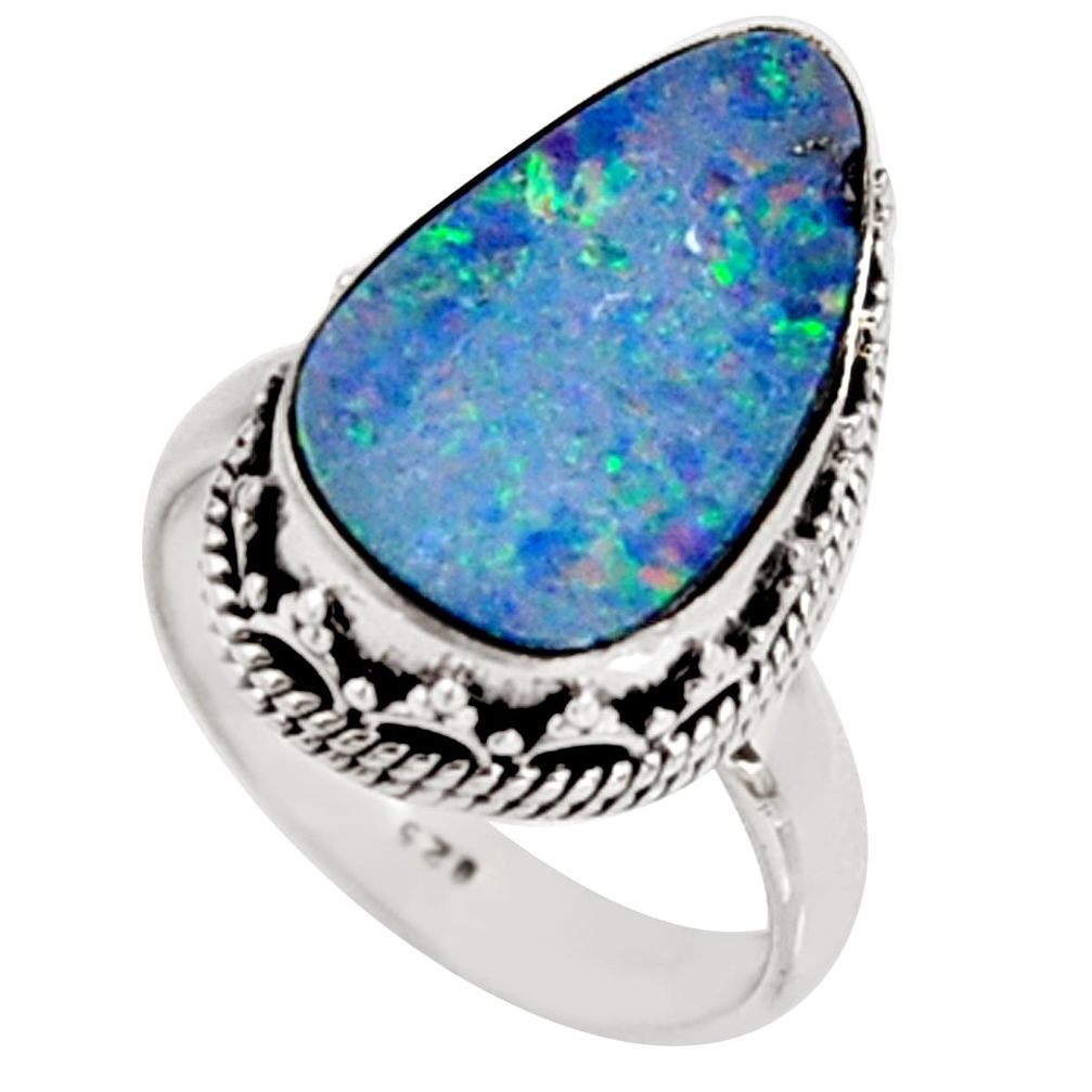 6.26cts natural doublet opal australian 925 silver solitaire ring size 7.5 r9183