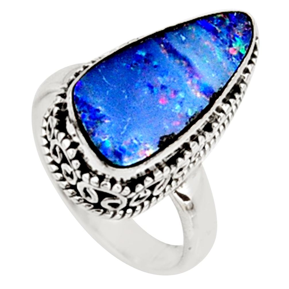 5.79cts natural blue doublet opal australian silver solitaire ring size 7 r9188