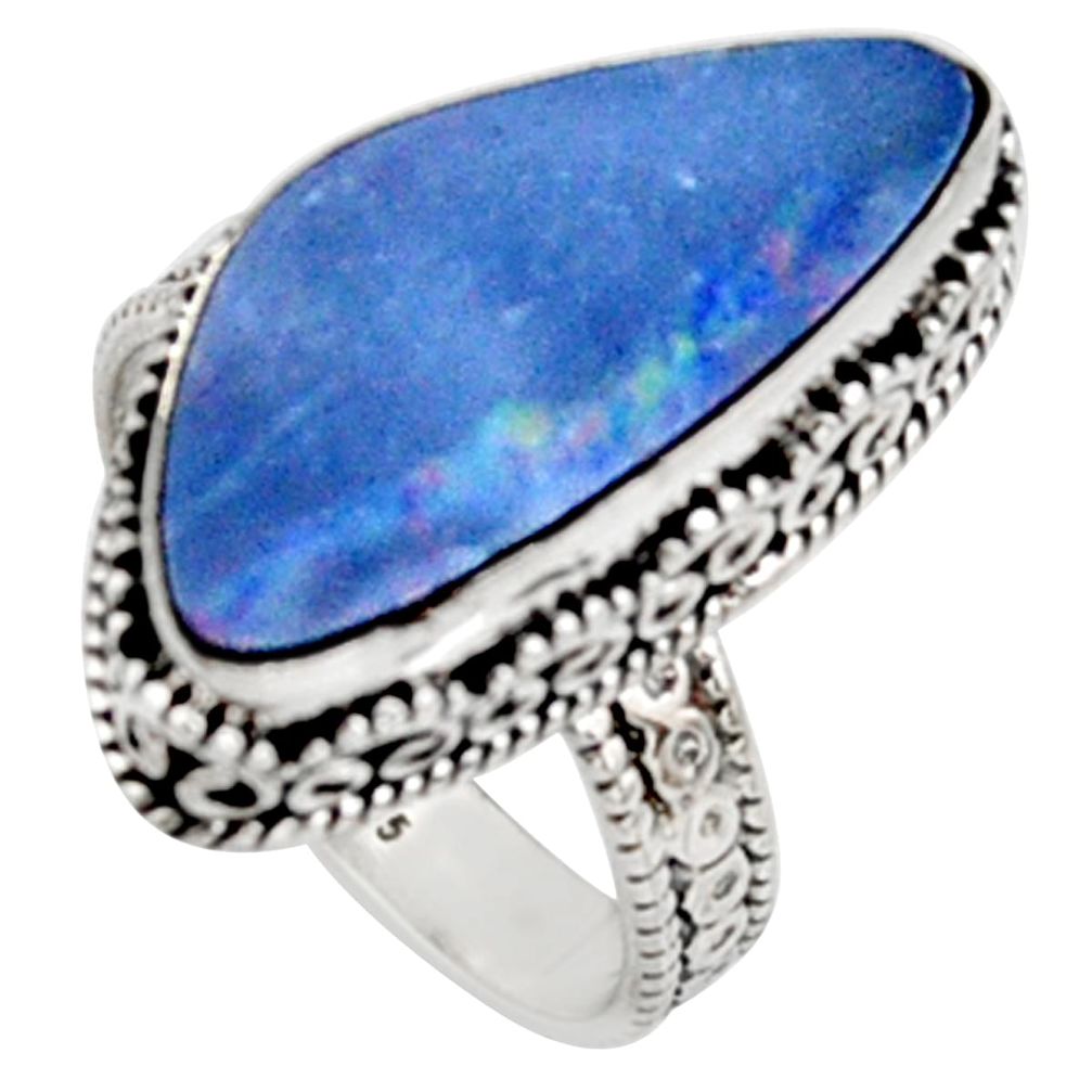 7.72cts natural blue doublet opal australian silver solitaire ring size 8 r9191