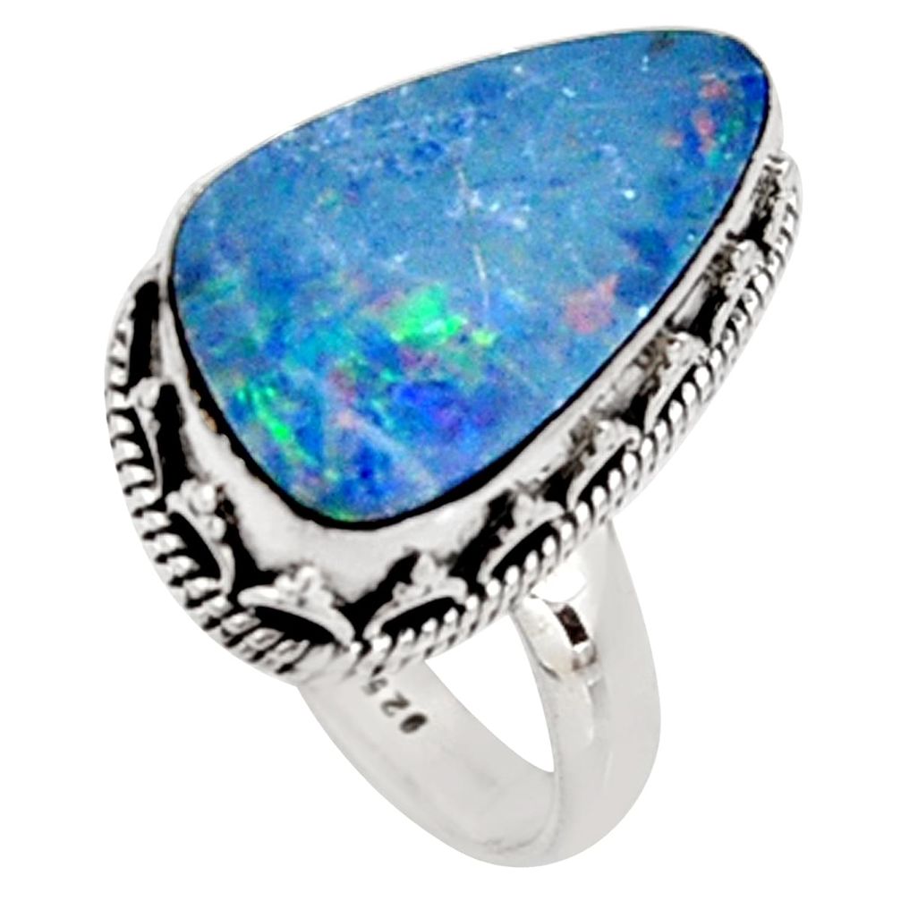 6.46cts natural doublet opal australian 925 silver solitaire ring size 7.5 r9194