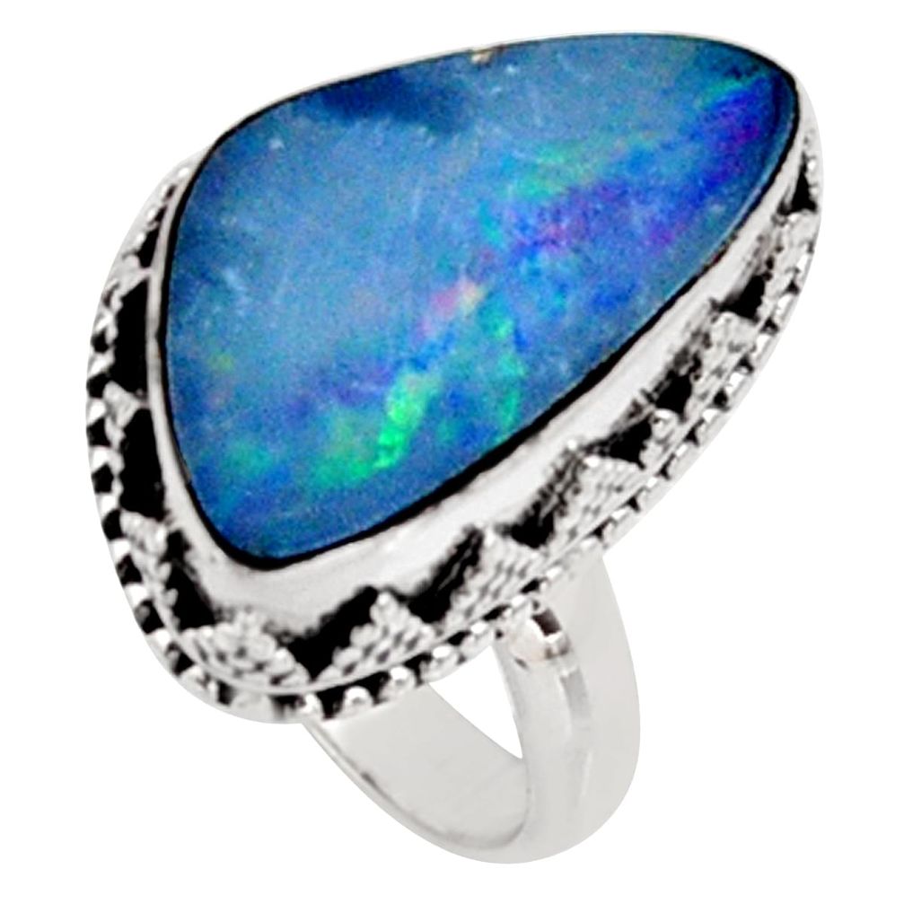 6.48cts natural doublet opal australian 925 silver solitaire ring size 7.5 r9197