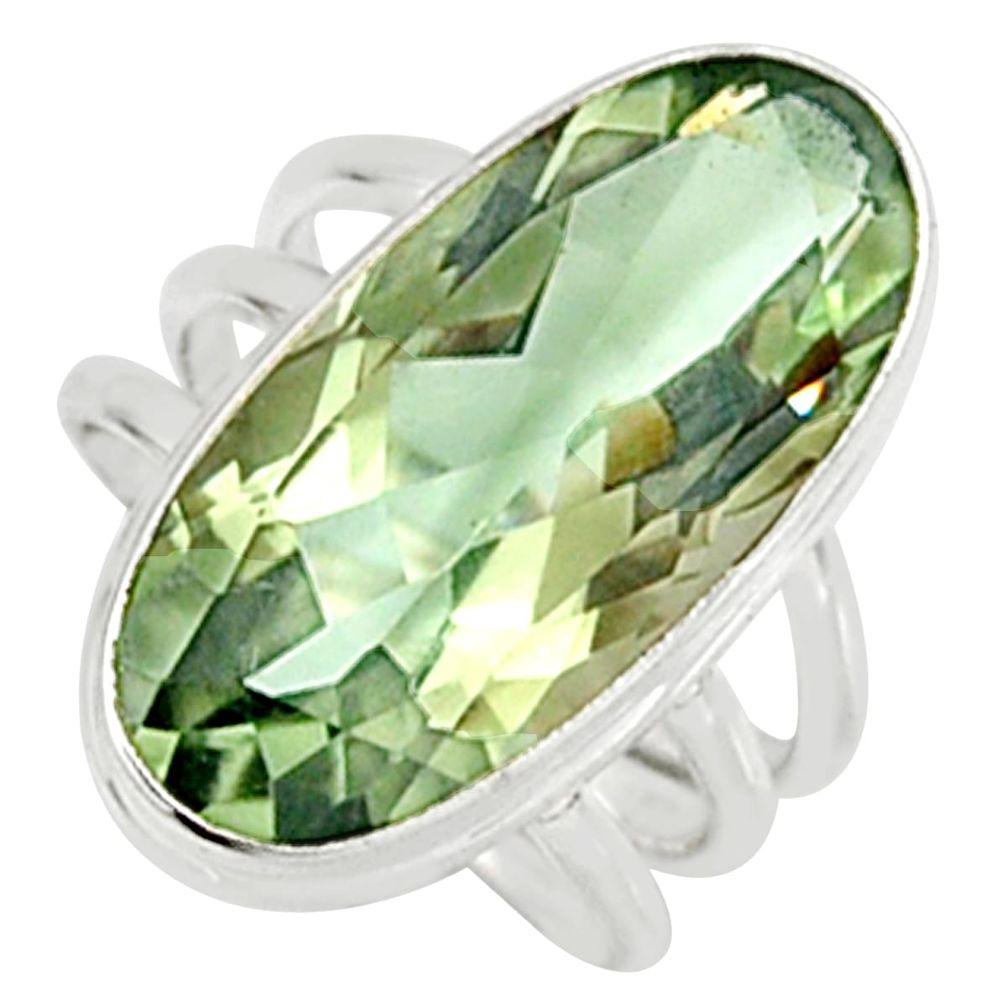 925 silver 13.04cts natural green amethyst solitaire ring jewelry size 6.5 r9255