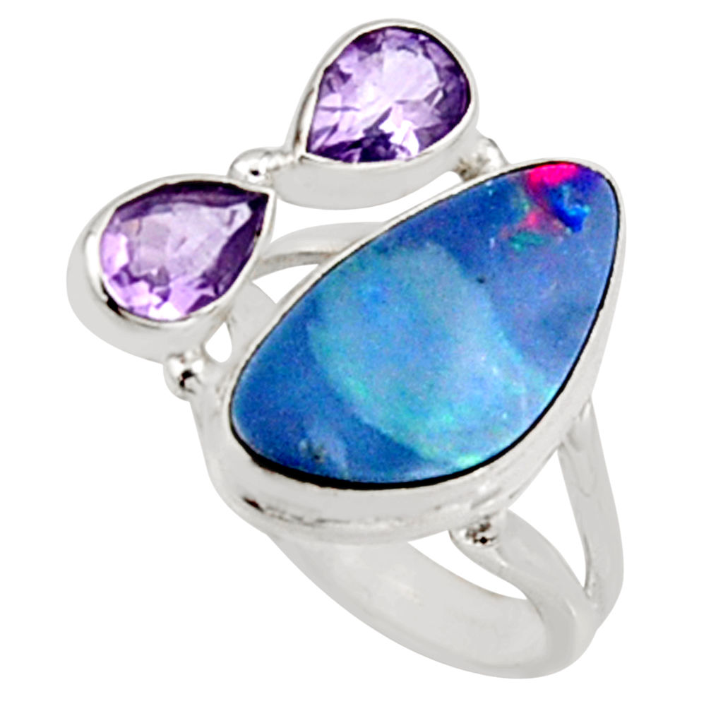 925 silver 7.63cts natural blue doublet opal australian ring size 6.5 r9260