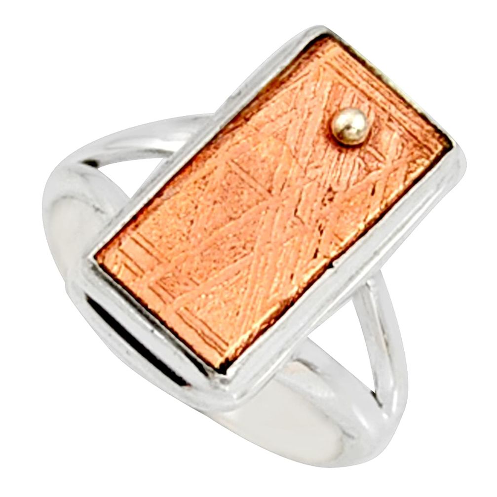 7.89cts natural copper meteorite gibeon 925 silver solitaire ring size 6.5 r9532
