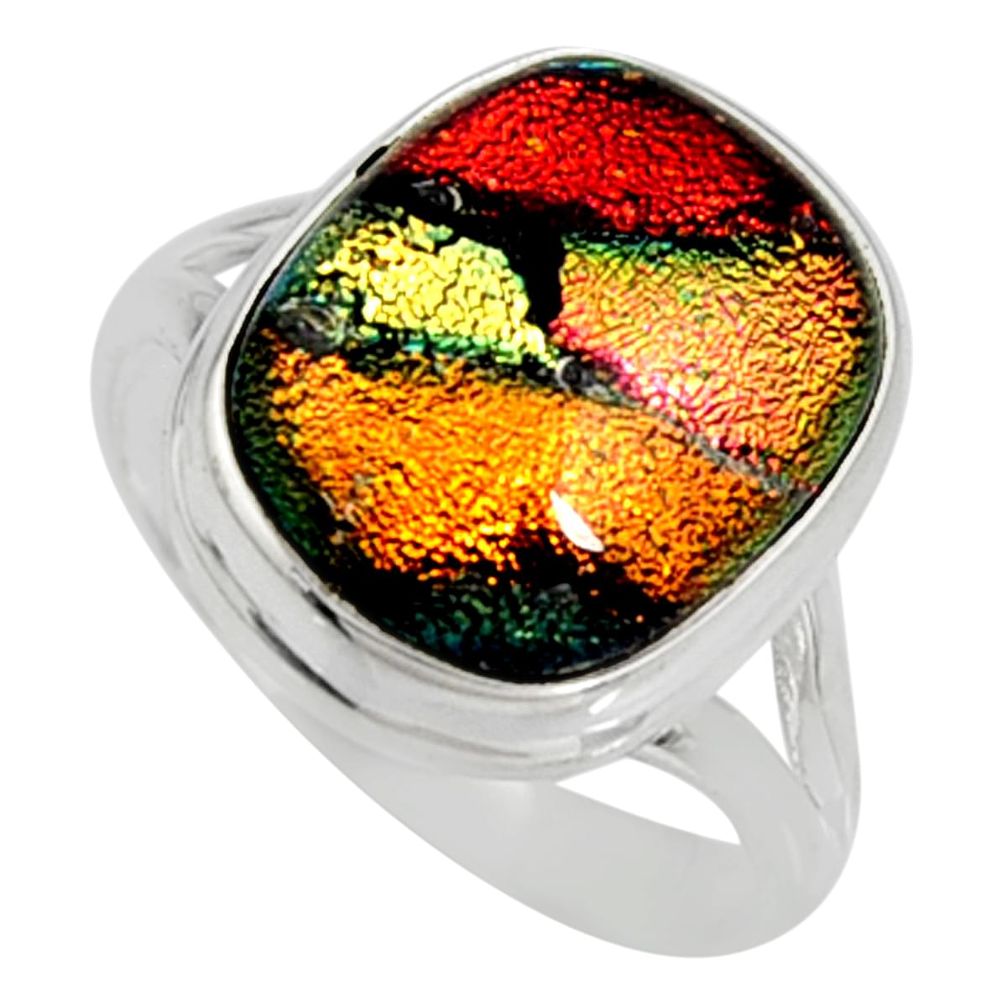 11.02cts multi color dichroic glass 925 silver solitaire ring size 10 r9541