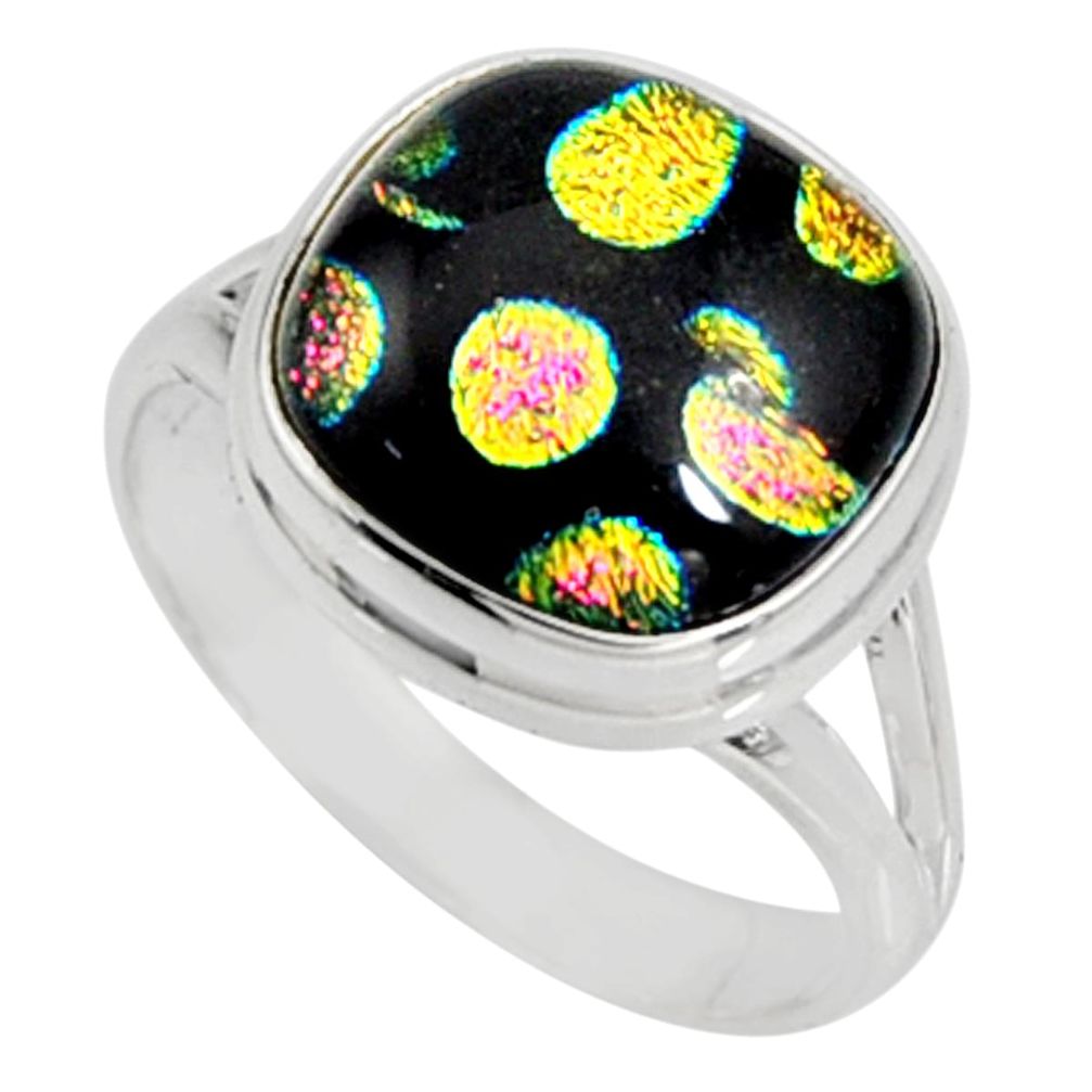 7.88cts multi color dichroic glass 925 silver solitaire ring size 8.5 r9542