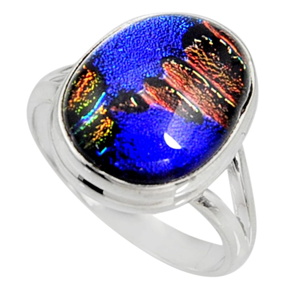 13.79cts multi color dichroic glass 925 silver solitaire ring size 10.5 r9543