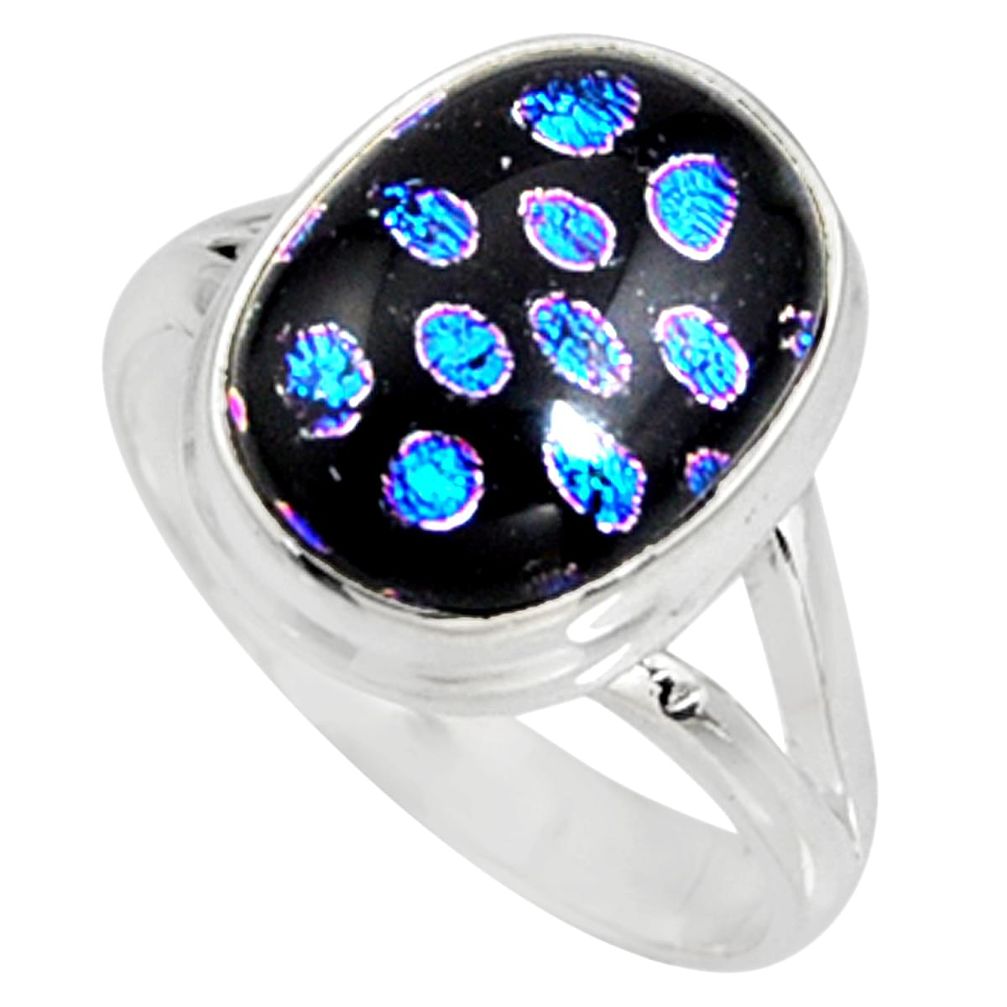 6.83cts multi color dichroic glass 925 silver solitaire ring size 9 r9551
