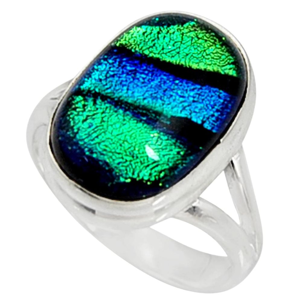 925 silver 9.63cts multi color dichroic glass solitaire ring size 8 r9552