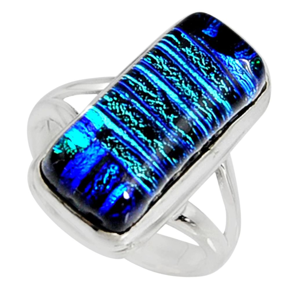 10.89cts multi color dichroic glass 925 silver solitaire ring size 7.5 r9553