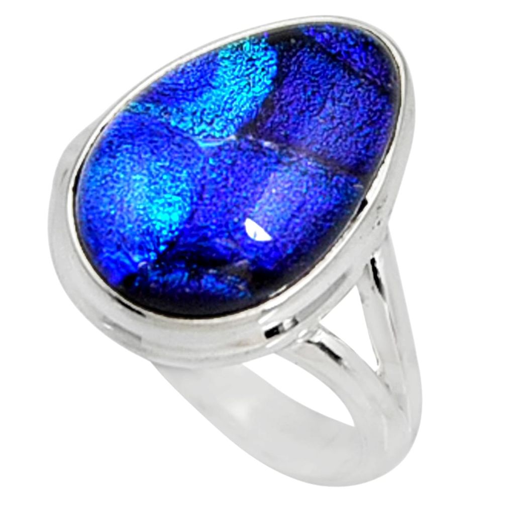 9.42cts multi color dichroic glass 925 silver solitaire ring size 8 r9554