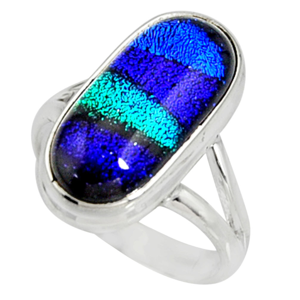925 silver 8.14cts multi color dichroic glass solitaire ring size 8 r9556