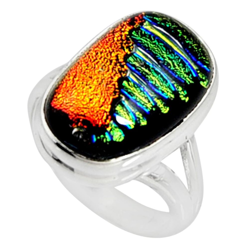 9.63cts multi color dichroic glass 925 silver solitaire ring size 6.5 r9558