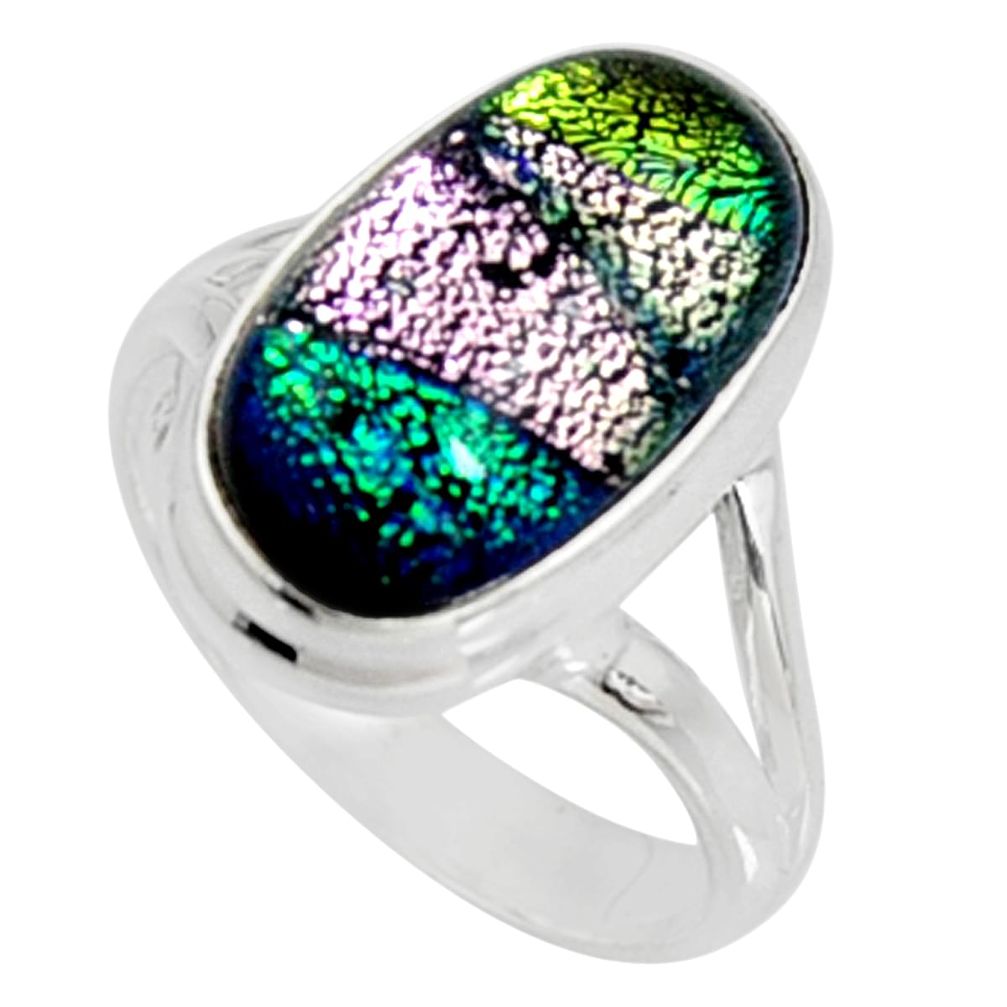 7.35cts multi color dichroic glass 925 silver solitaire ring size 7.5 r9562