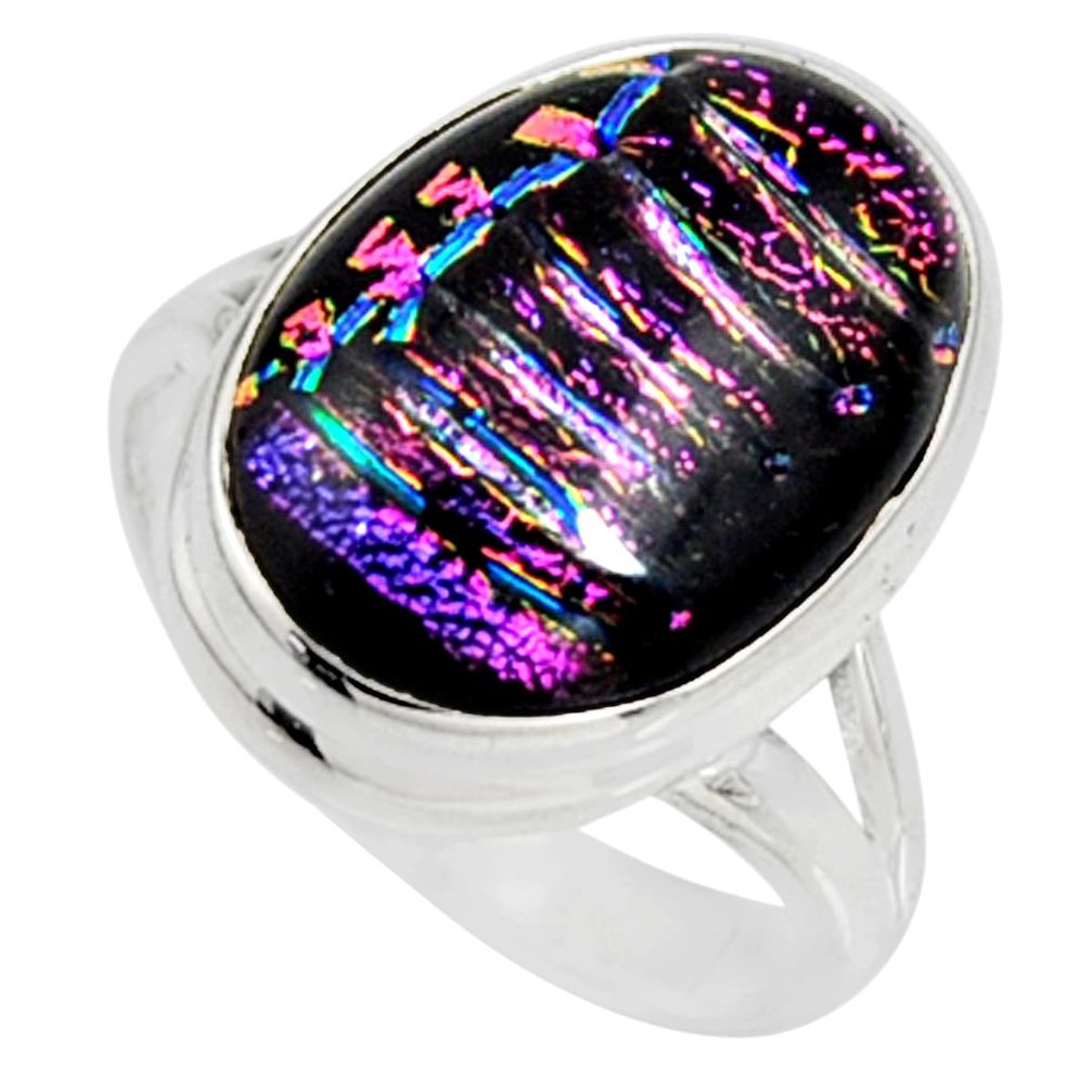 13.69cts multi color dichroic glass 925 silver solitaire ring size 8.5 r9565
