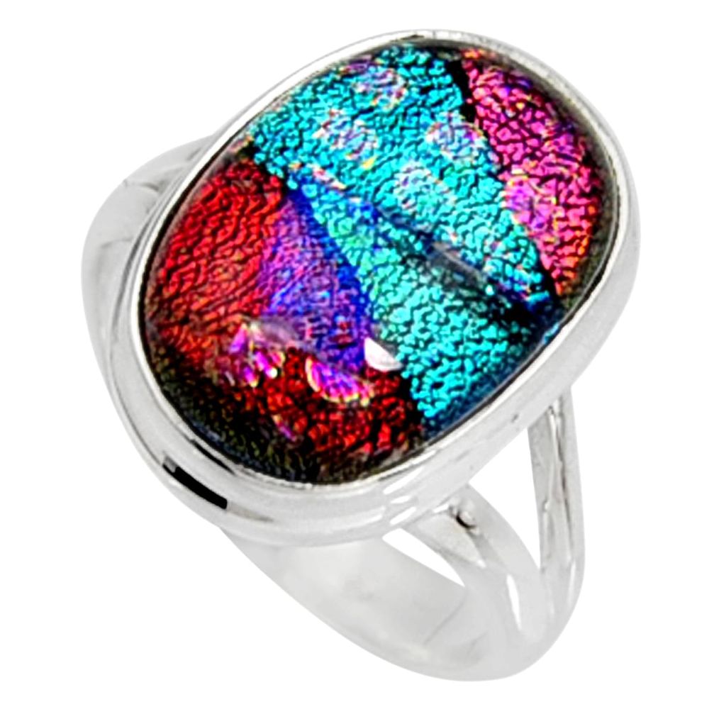 7.63cts multi color dichroic glass 925 silver solitaire ring size 7 r9567