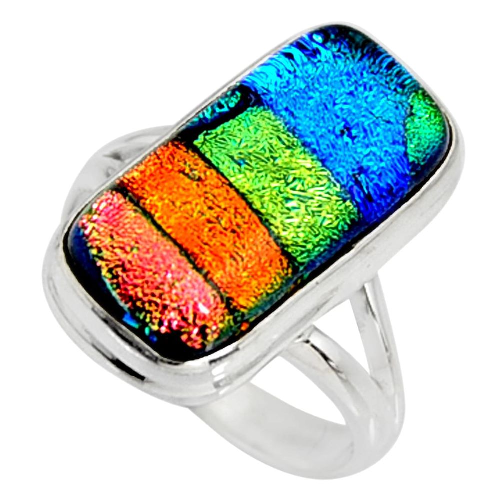 10.33cts multi color dichroic glass 925 silver solitaire ring size 8 r9568