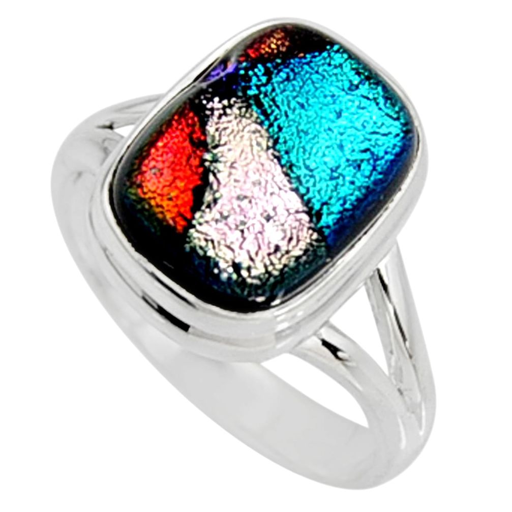 7.07cts multi color dichroic glass 925 silver solitaire ring size 9 r9570