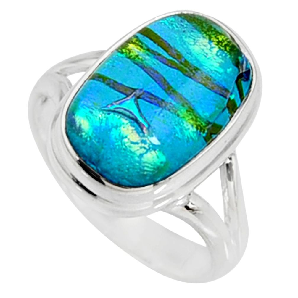 7.66cts multi color dichroic glass 925 silver solitaire ring size 7.5 r9571